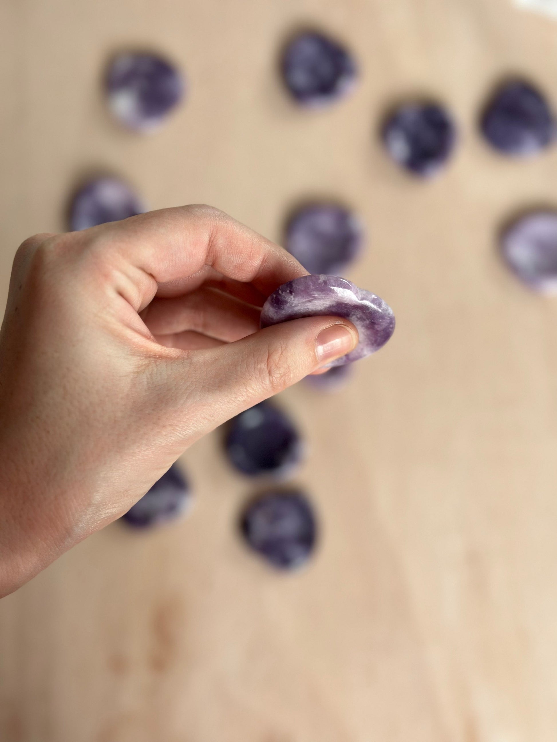 Lepidolite Heart Shaped Worry Stone | Easing Stone | Carved Thin Crystal