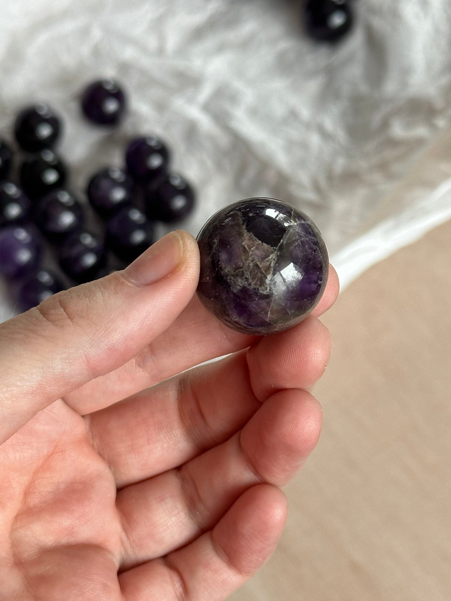 Tiny Dark Amethyst Spheres | Micro Crystal Ball | Amethyst Palm Stones