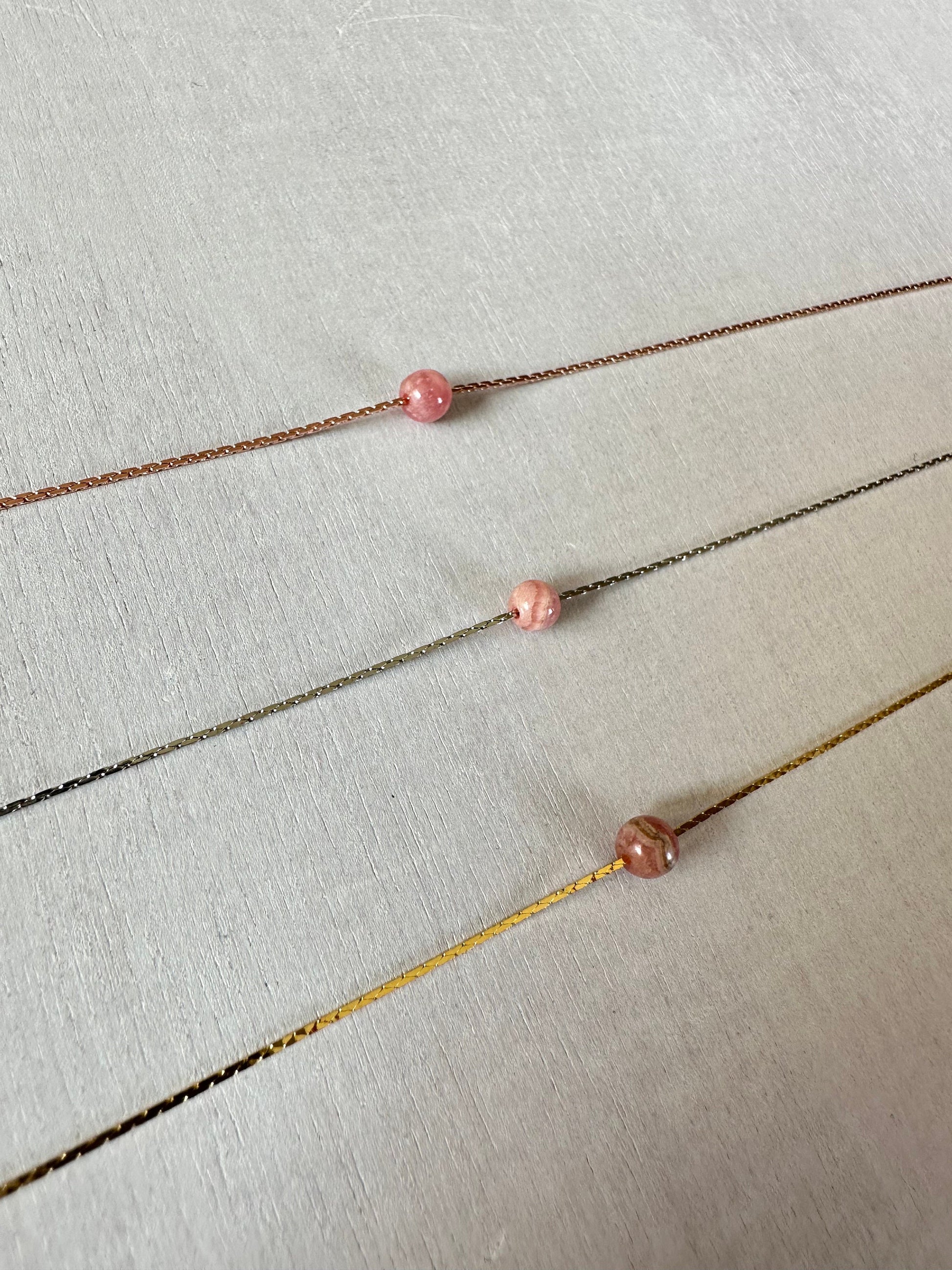 Rhodochrosite Necklace | Rose Gold | Gold | Silver | Dainty Necklace | Layering Necklace | Gemstone Necklace | Bead Necklace