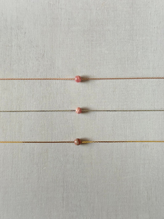 Rhodochrosite Necklace | Rose Gold | Gold | Silver | Dainty Necklace | Layering Necklace | Gemstone Necklace | Bead Necklace