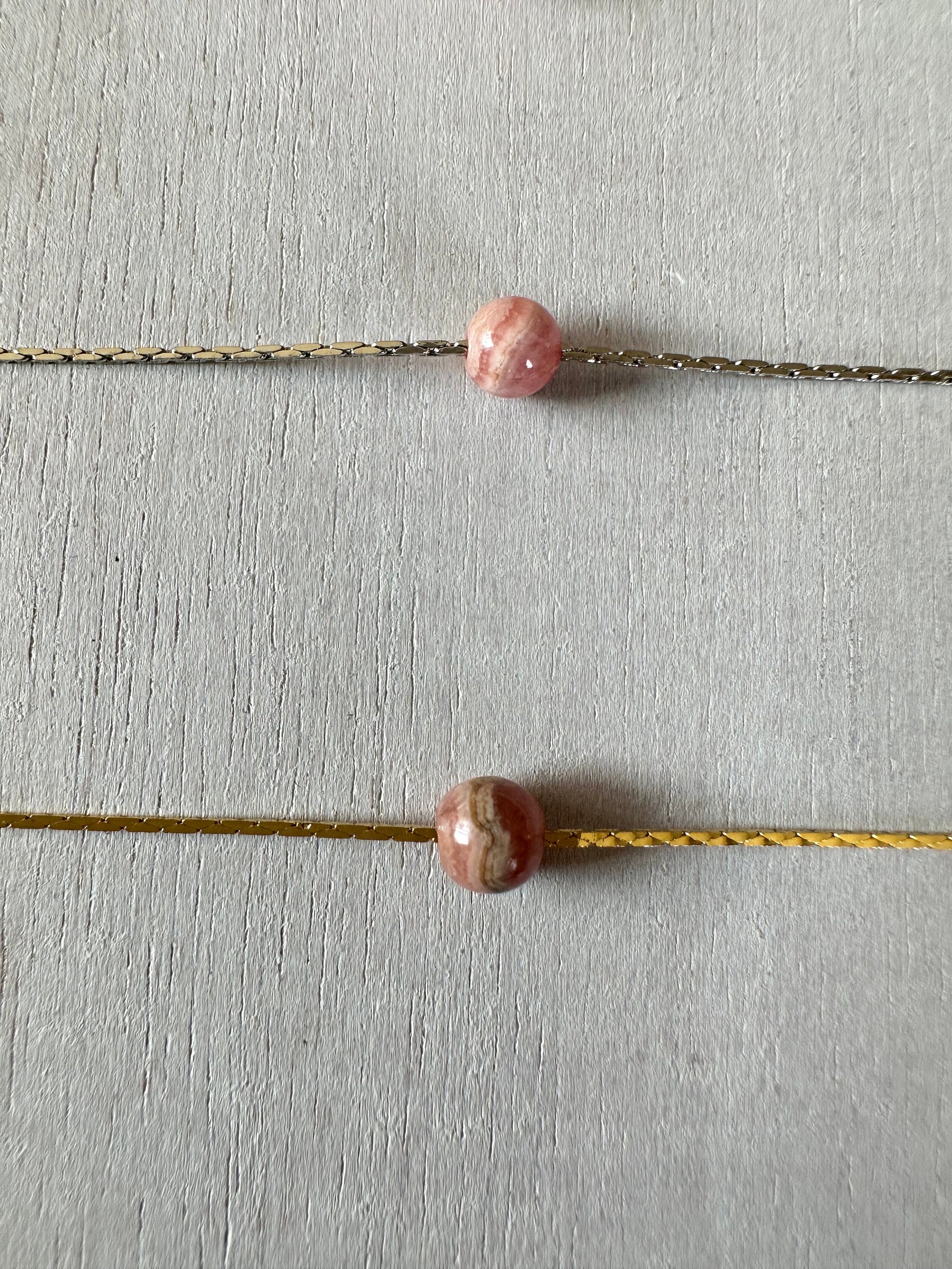 Rhodochrosite Necklace | Rose Gold | Gold | Silver | Dainty Necklace | Layering Necklace | Gemstone Necklace | Bead Necklace