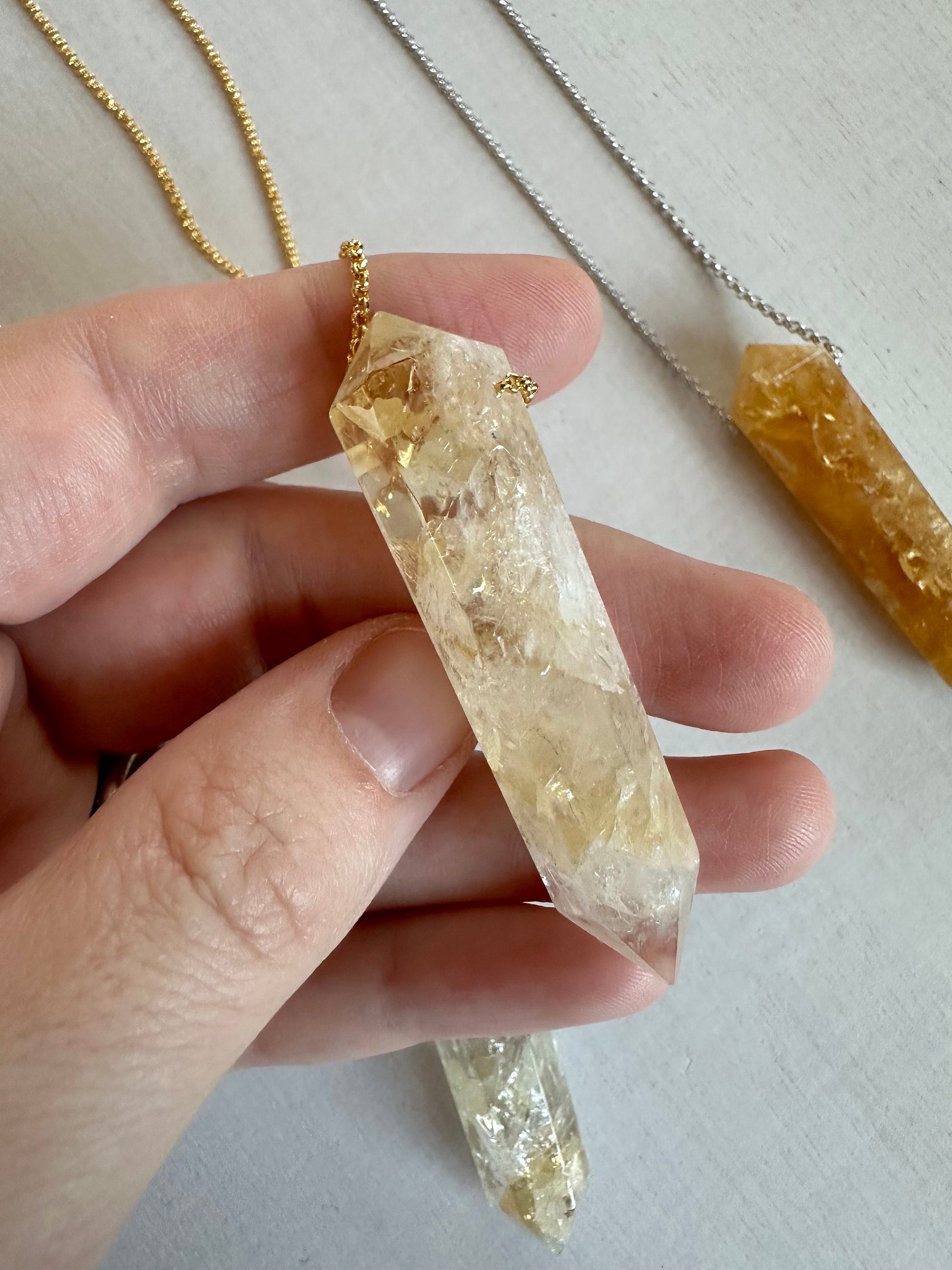 Golden Rutile Point Necklace | Crystal Gemstone Tower Pendant | Double Terminated Crystal | Rutile Quartz Jewelry