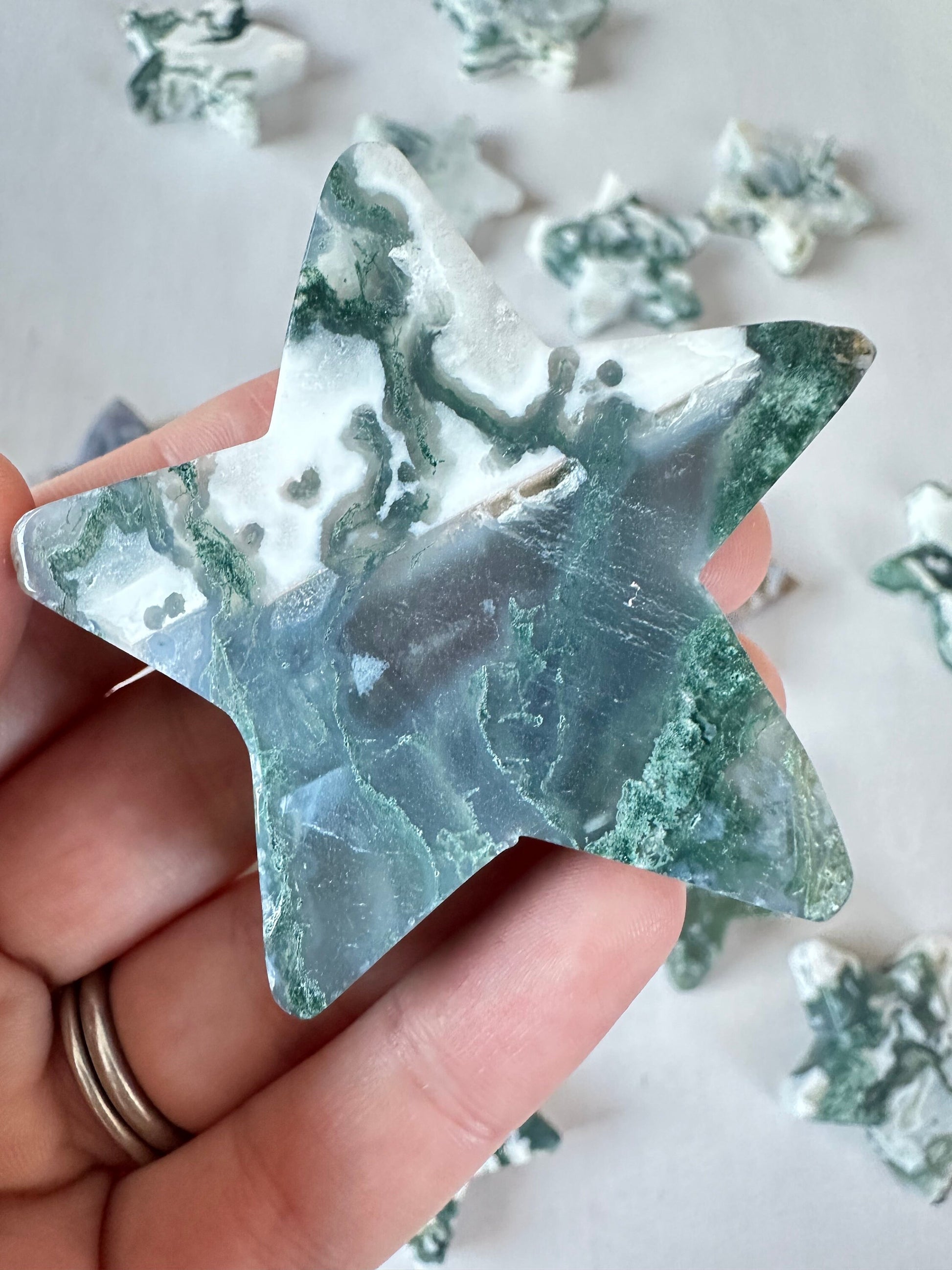 Moss Agate Star | Moss Agate Gemstone | Carved Star Crystal