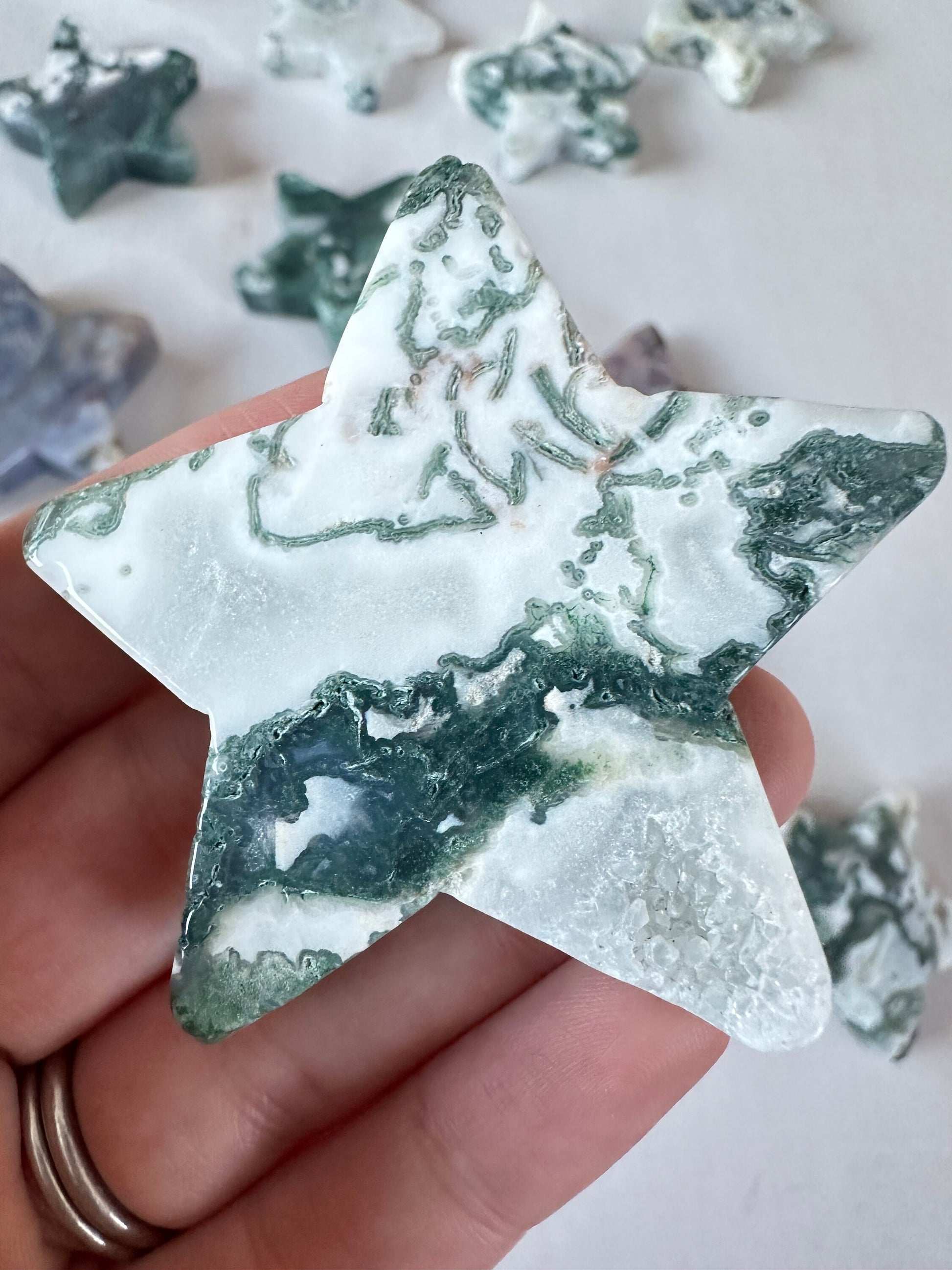 Moss Agate Star | Moss Agate Gemstone | Carved Star Crystal