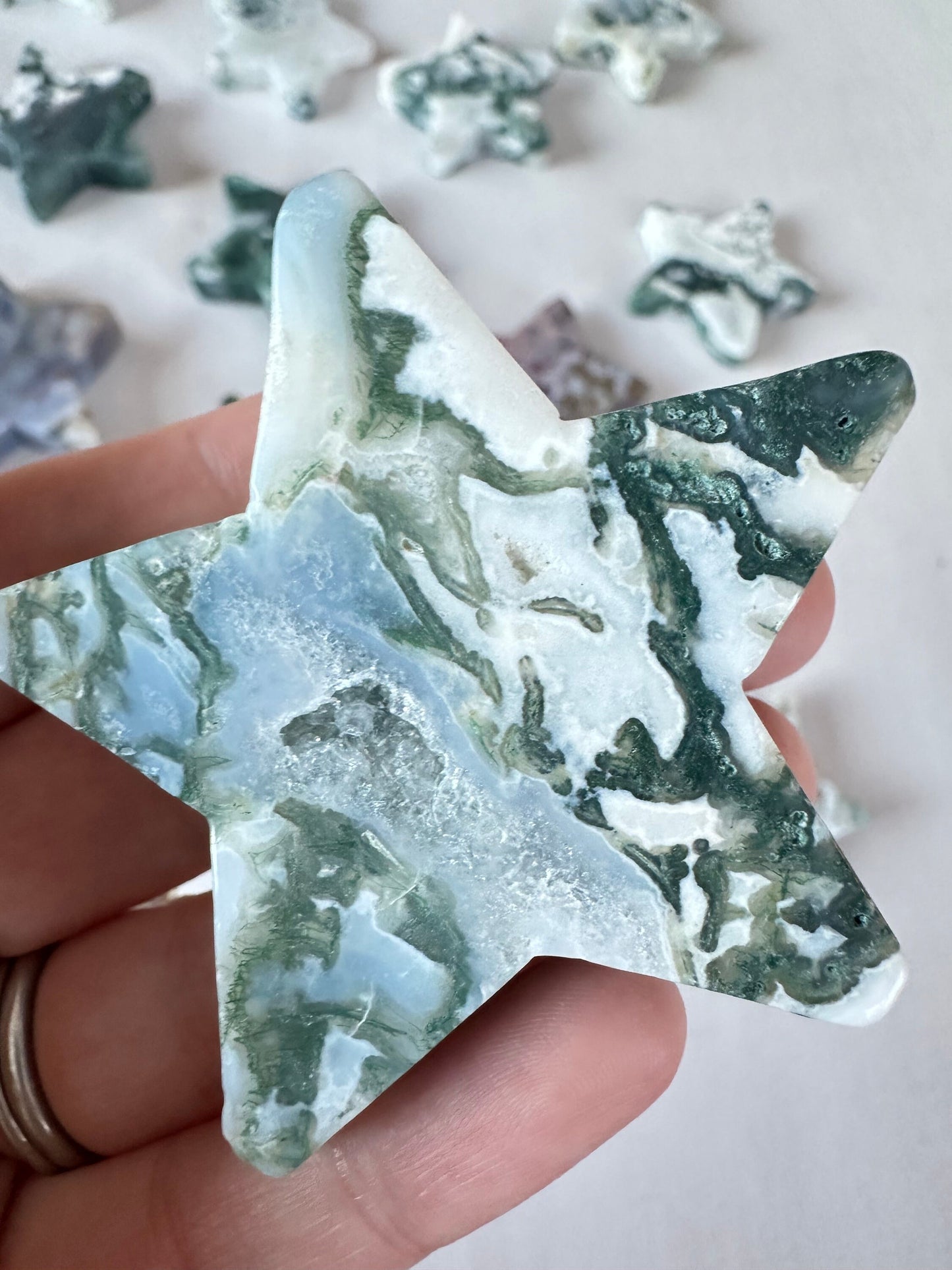 Moss Agate Star | Moss Agate Gemstone | Carved Star Crystal