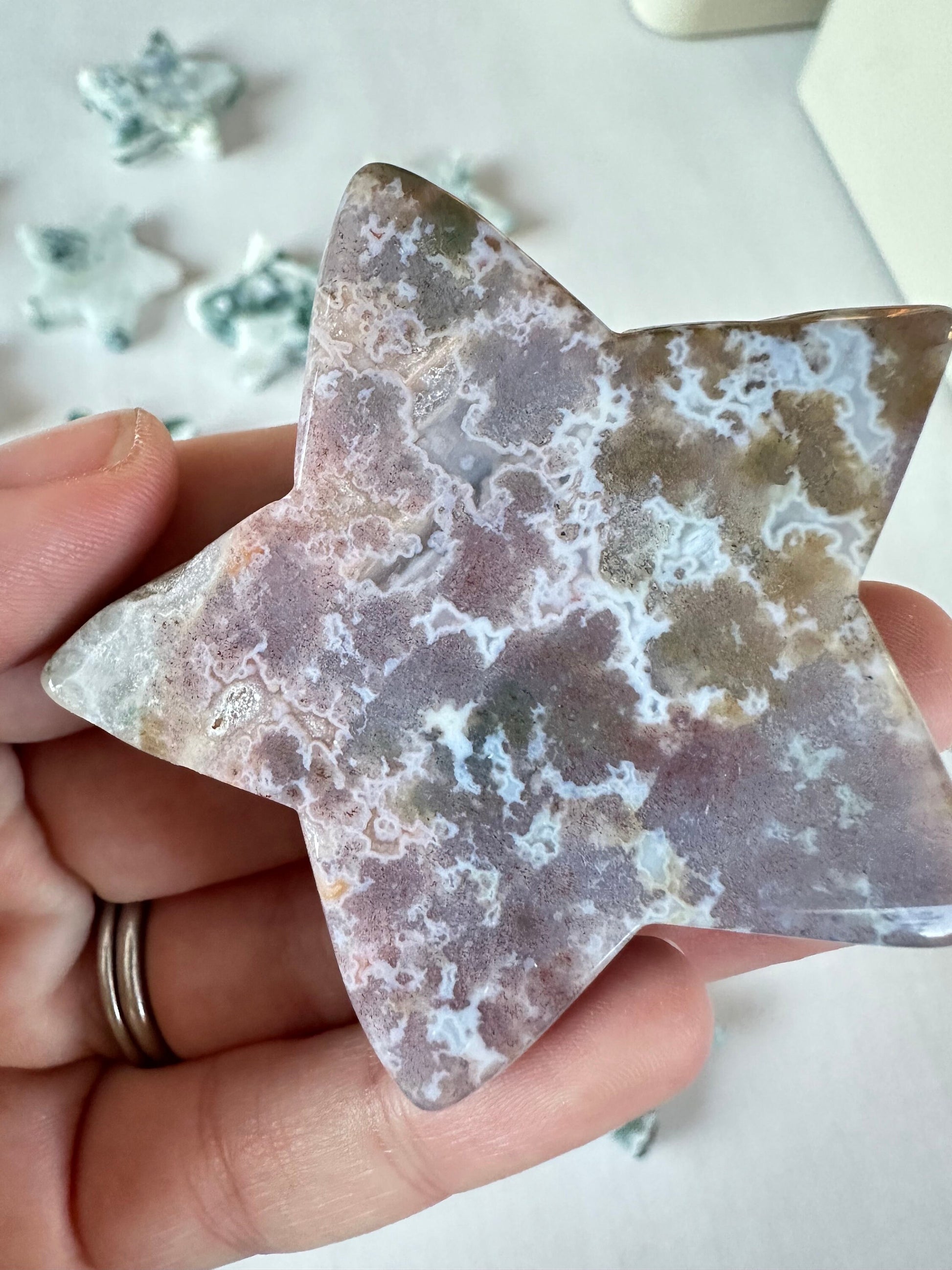 Moss Agate Star | Moss Agate Gemstone | Carved Star Crystal