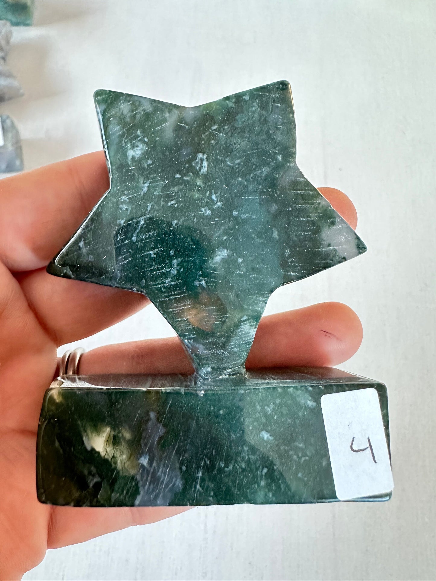 Moss Agate Star | Self Standing Gemstone | Display Carved Crystal