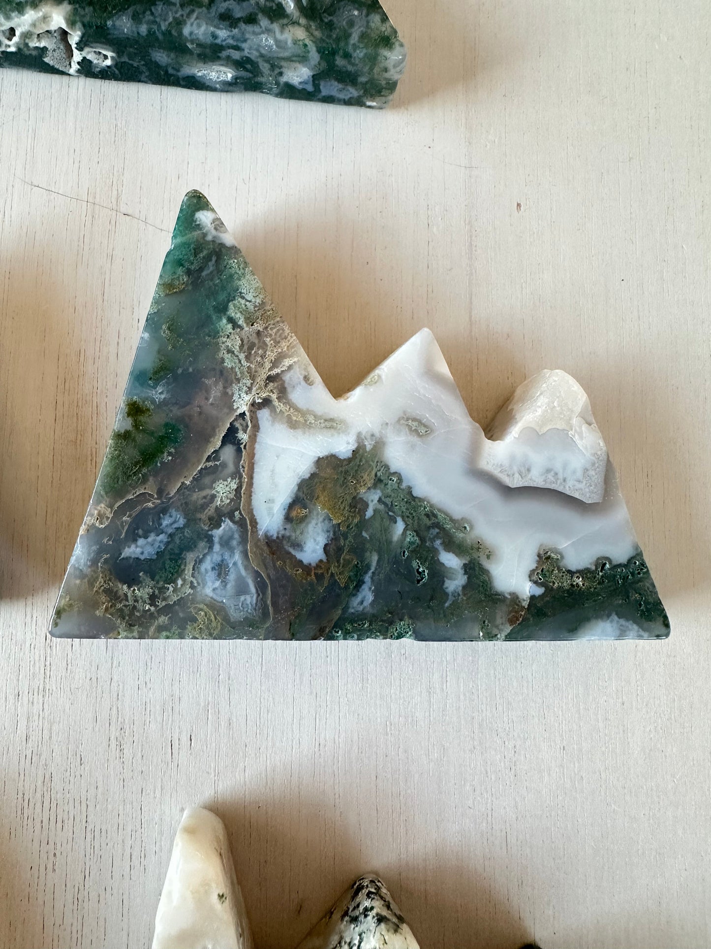 Moss Agate Mountains | Carved Mountain Crystal | Moss Agate Carving