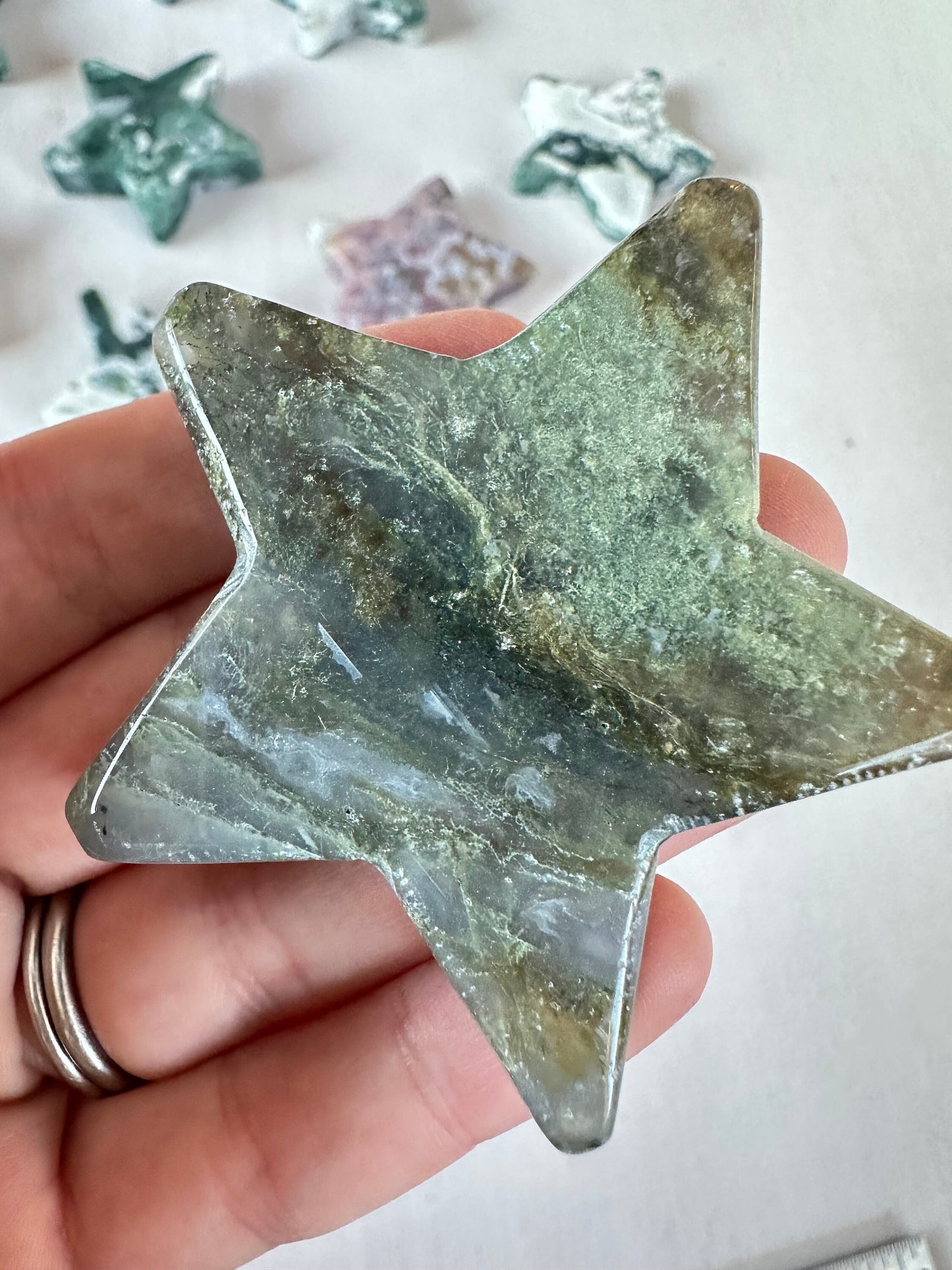 Moss Agate Star | Moss Agate Gemstone | Carved Star Crystal