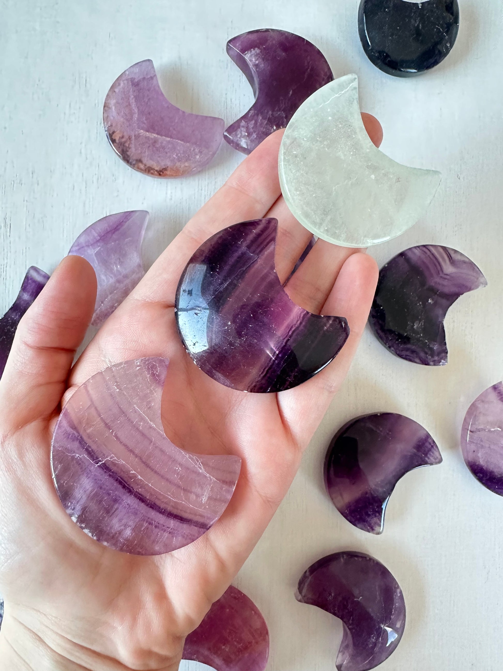 Fluorite Moon | Carved Moon Gemstone